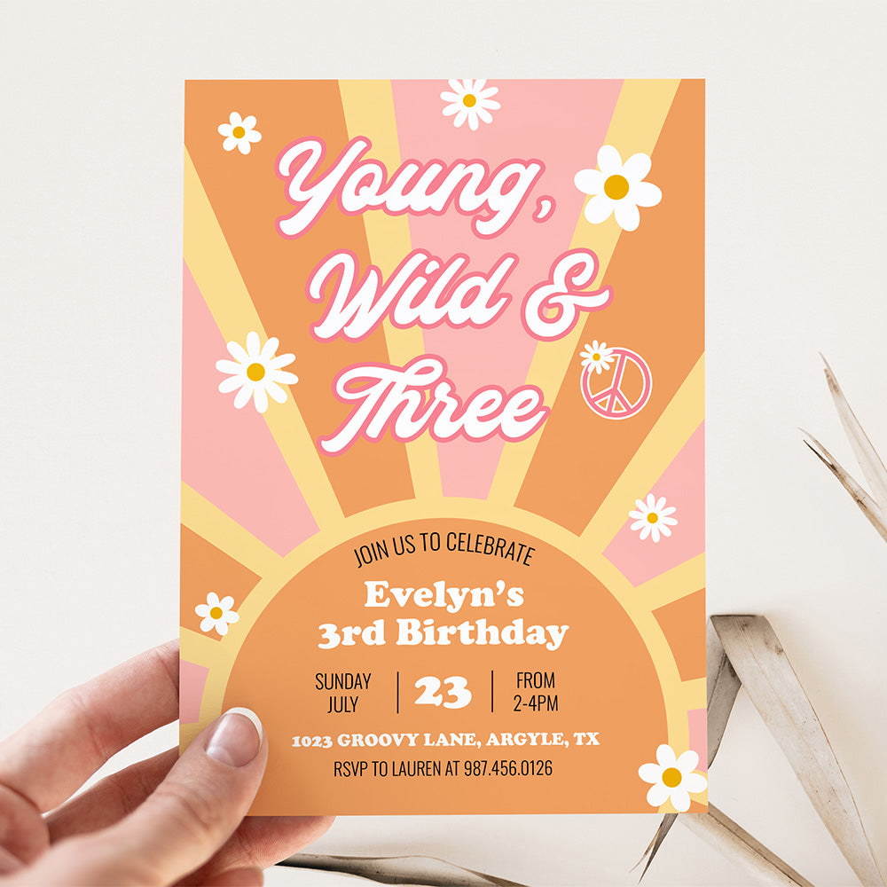 Young, Wild & Three Birthday Invitation The Painted Barn Studio