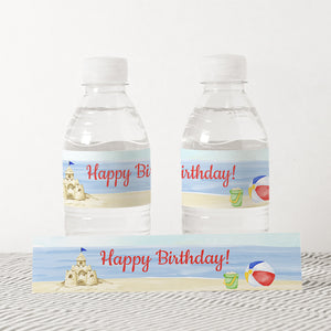 Beach Party Birthday Water Bottle Label - EDIT YOURSELF