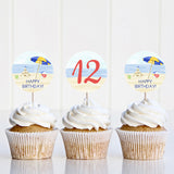 Beach Party Birthday Cupcake Toppers - EDIT YOURSELF
