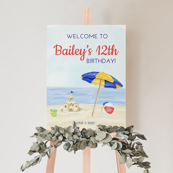 Beach Party Birthday Welcome Sign - EDIT YOURSELF
