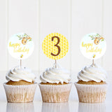 Honey Bee Birthday Cupcake Toppers