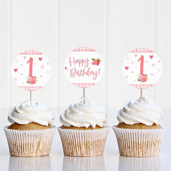 Berry First Birthday Cupcake Toppers