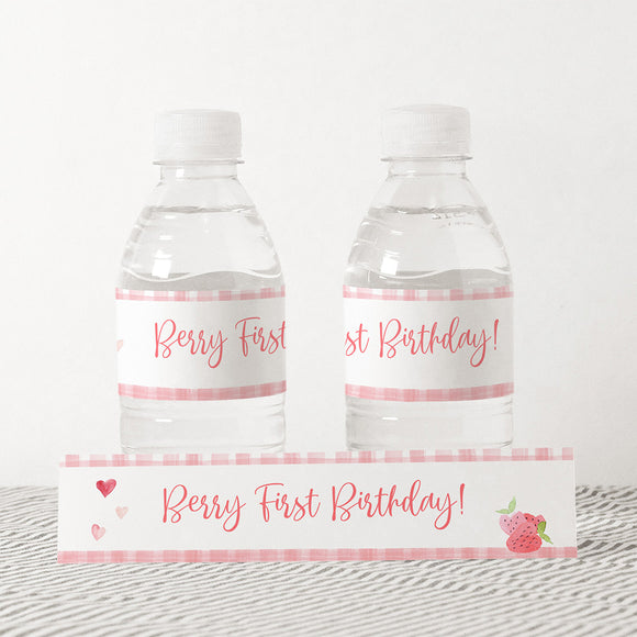 Berry First Birthday Water Bottle Label