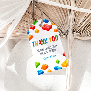 Watercolor Building Blocks Birthday Thank You Tag - EDIT YOURSELF