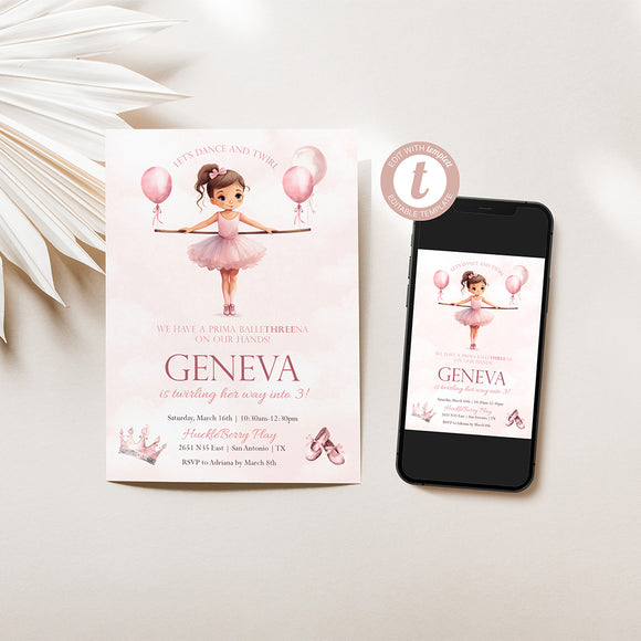 Prima BalleTHREEna Birthday Invitation