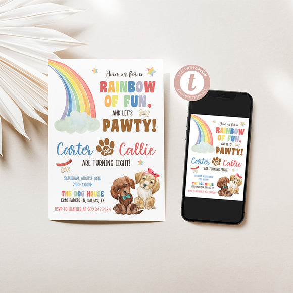 Rainbow Paw-ty Birthday Invitation