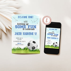 Soccer Birthday Party Invitation (Blue)