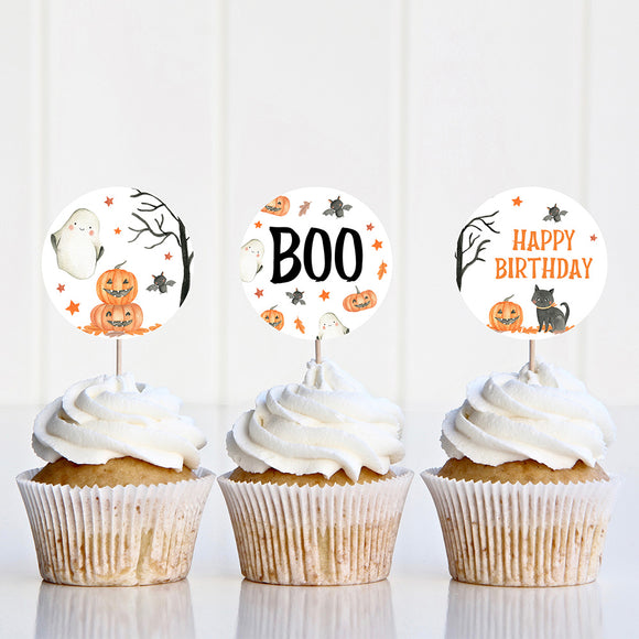 Spooky Birthday Party Cupcake Toppers - EDIT YOURSELF