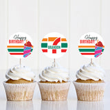 Striped Seventh Birthday Cupcake Toppers