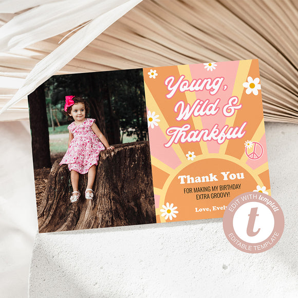 Young, Wild & Three Birthday Thank You Card