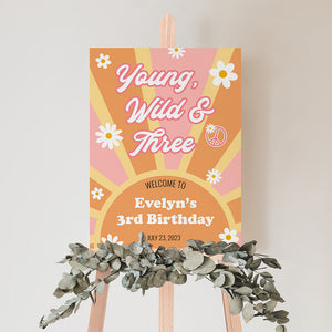Young, Wild & Three Birthday Welcome Sign