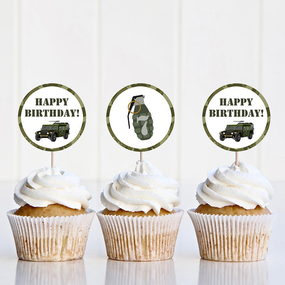 Army Training Birthday Cupcake Toppers - EDIT YOURSELF