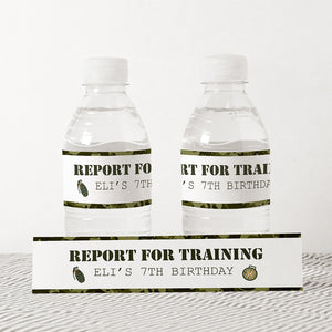 Army Training Birthday Water Bottle Label