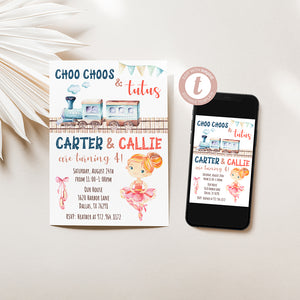 Choo Choos and Tutus Birthday Invitation - Blonde - EDIT YOURSELF
