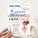 Choo Choos and Tutus Birthday Invitation - Dark Brunette