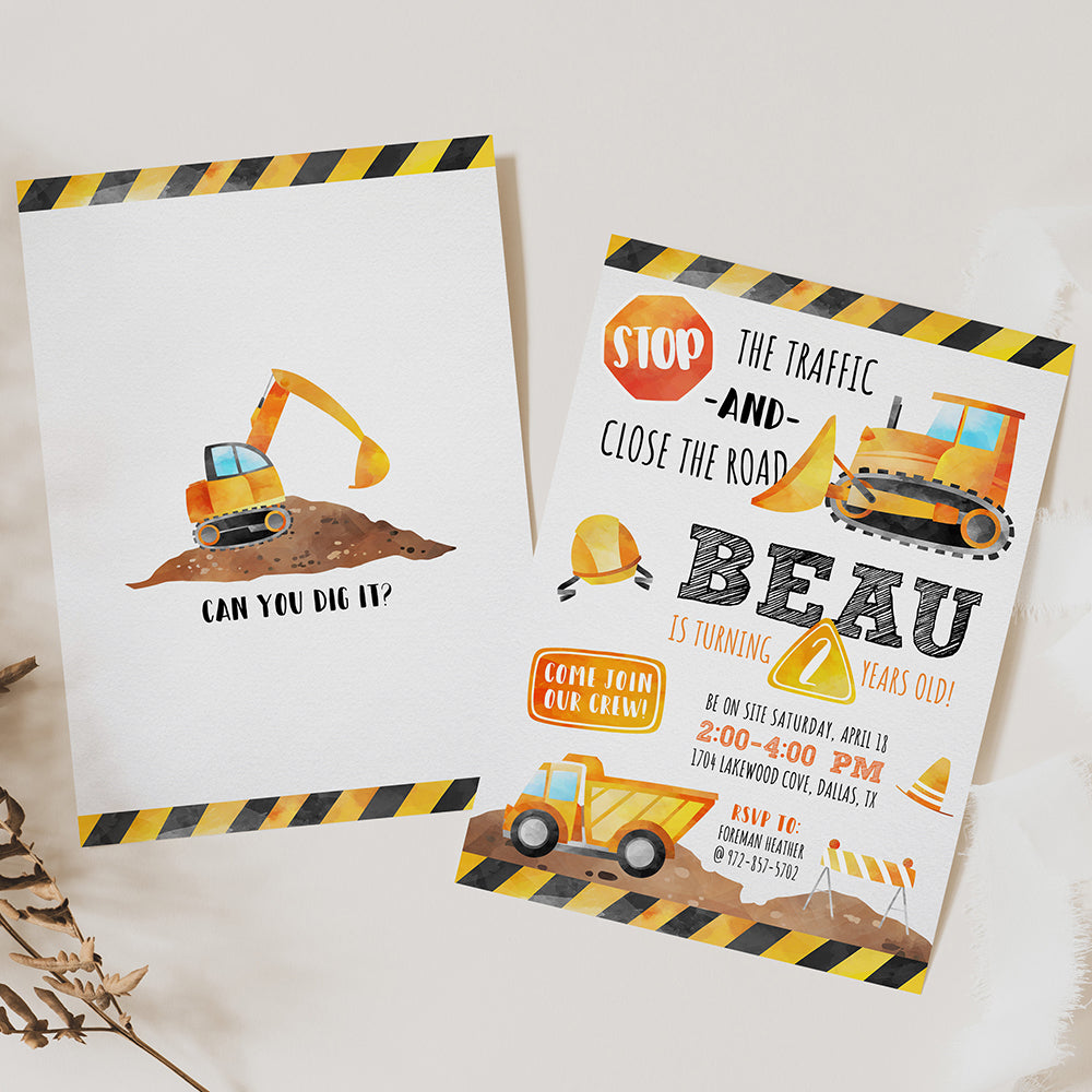 Watercolor Construction Birthday Invitation – The Painted Barn Studio for Free Printable Construction Birthday Invitation Templates