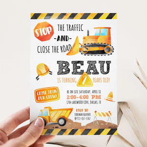 Watercolor Construction Birthday Party Invitation
