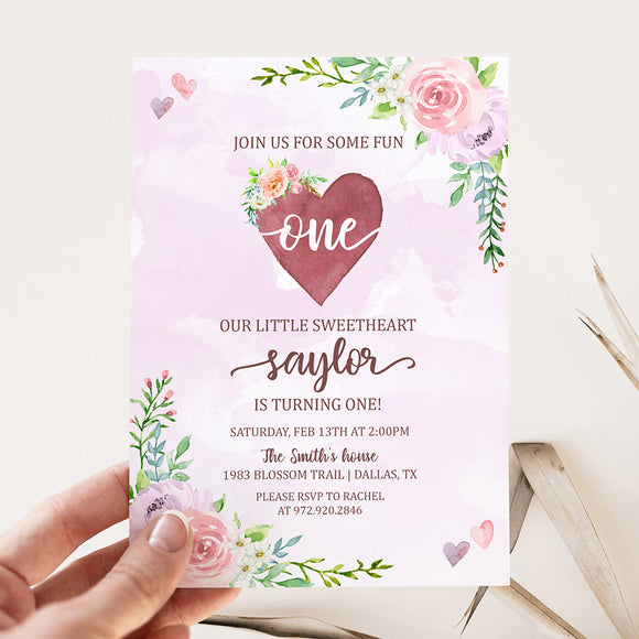 Floral Sweetheart Birthday Party Invitation
