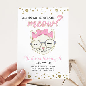 Are You Kitten Me Right Meow Birthday Party Invitation