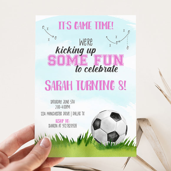 Soccer Birthday Party Invitation - Girl