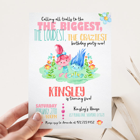 Trolls Birthday Party Invitation